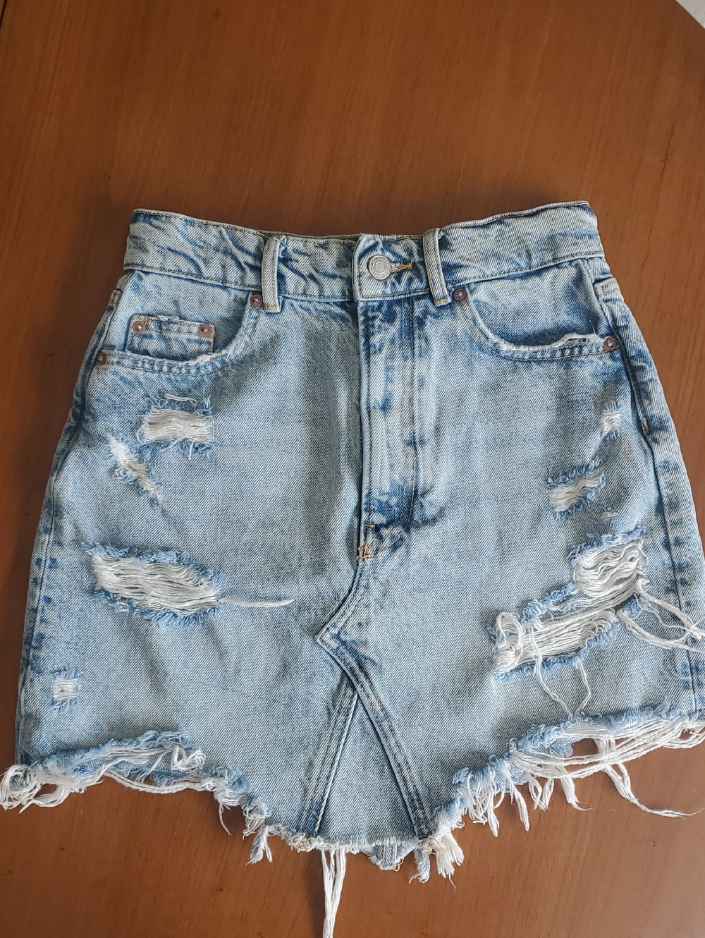 Pilcro Light Blue Distressed Mini Skirt